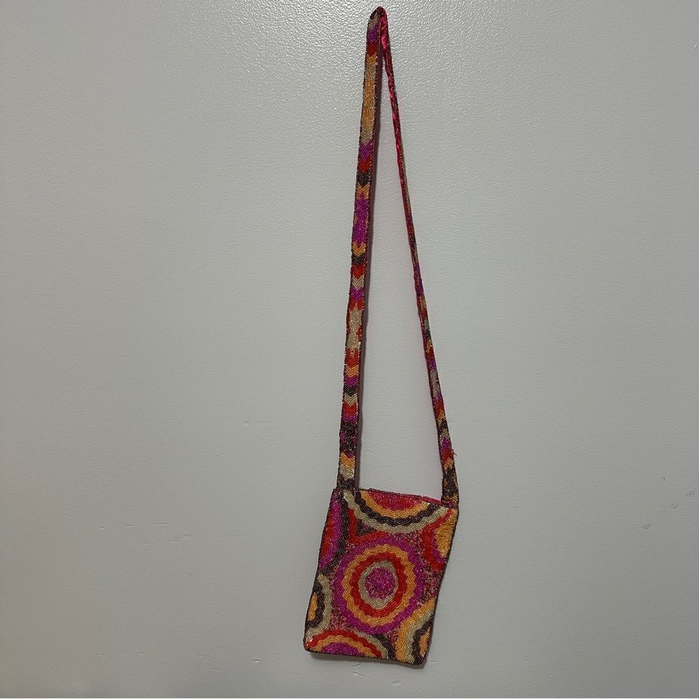CHRISTIANA FULLY BEADED Crossbody-pinks, gold, orange, cream.